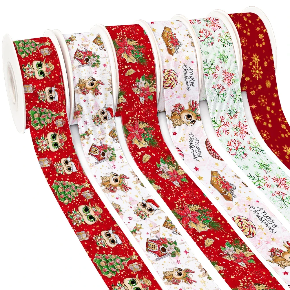 

10 Yards Christmas Day Printed Webbing Grosgrain Ribbon /Satin for Gift Packaging Wrapping Wedding Party Decoration