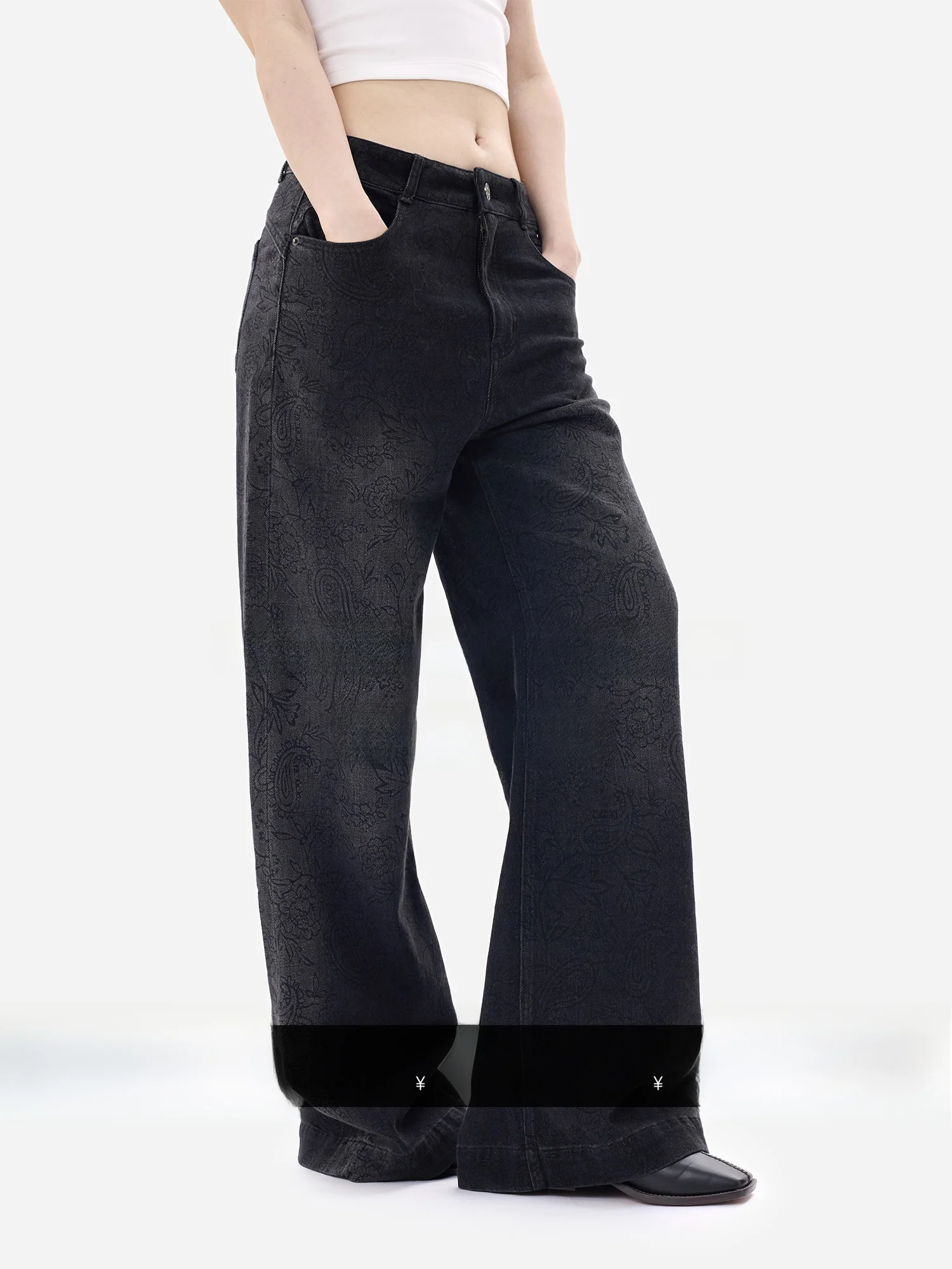 

egu Yue Ретро тяжелая промышленность Bell Bot Прямые джинсы Eco Wa Классические хлопковые джинсовые брюки с микро-клеш на талии