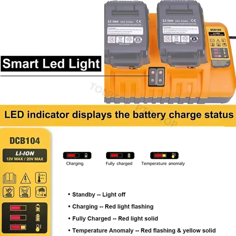 Battery Charger 4-Port 3A Current For D-ewalt 10.8V 12V 14.4V 18V 20V FlexVolt 20V 60V DCB127 DCB105 DCB118 DCB112 DCB104