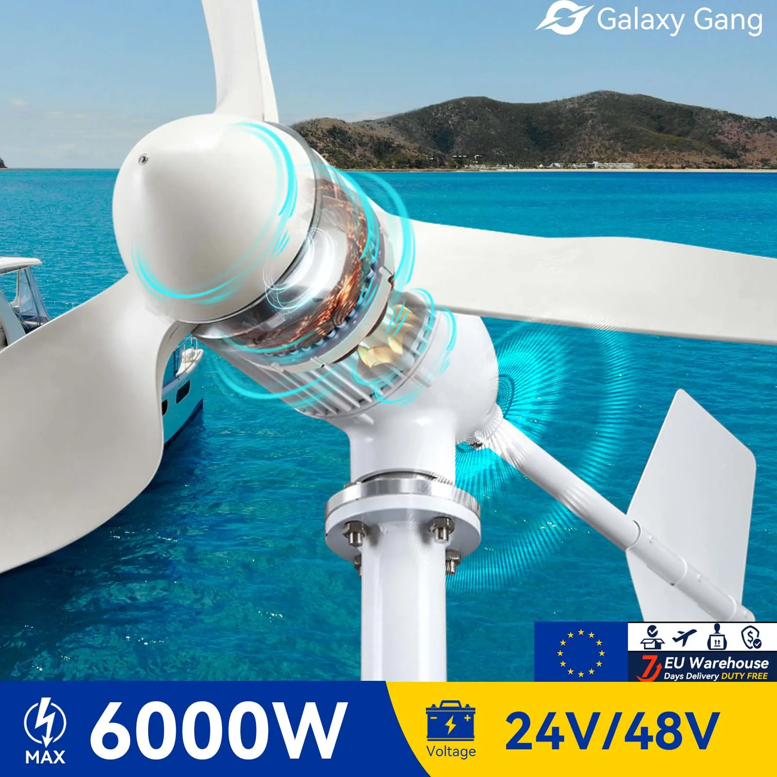 Galaxy Gang 6000w Windmill Turbine Generator Kit 6kw Power 3Blade 24V 48V With MPPT Controller Off Grid Inverter System ModelM6