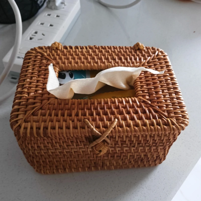 

Minimalist Vintage Tissue Box, Handmade Rattan Storage, Multi-Functional Remote Holder, Traditional Craft Miscellaneous Organiz
