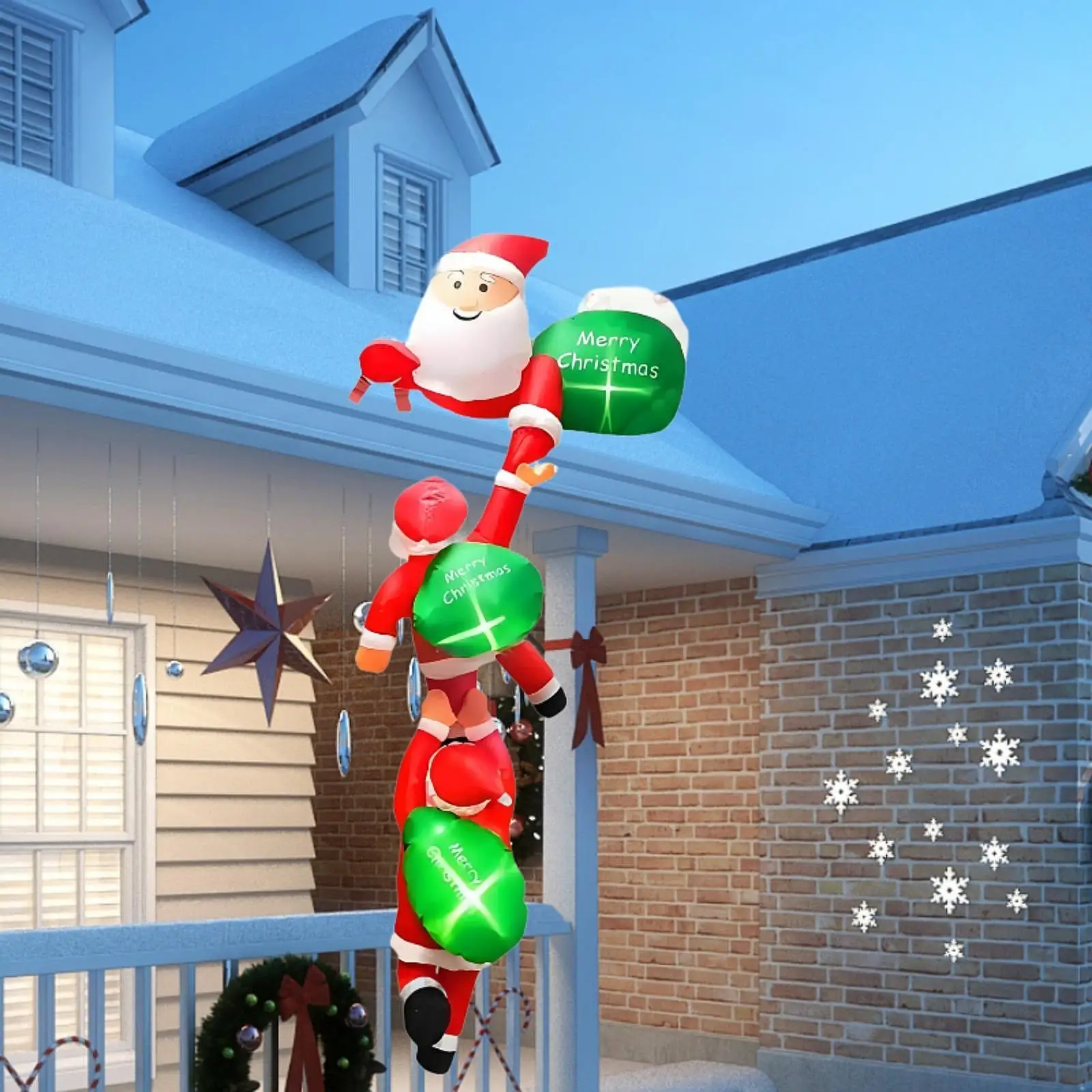 Christmas Inflatable Climbing Santa Claus, Funny Festival Layout Christmas Inflatable Outdoor Decoration with Light