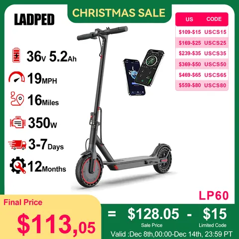 AOVOPRO LADPED LP60 Electric Scooter 350W 19mph Max Speed 8.5inch tire Folding Electric Scooter 16miles Max Range for Adult