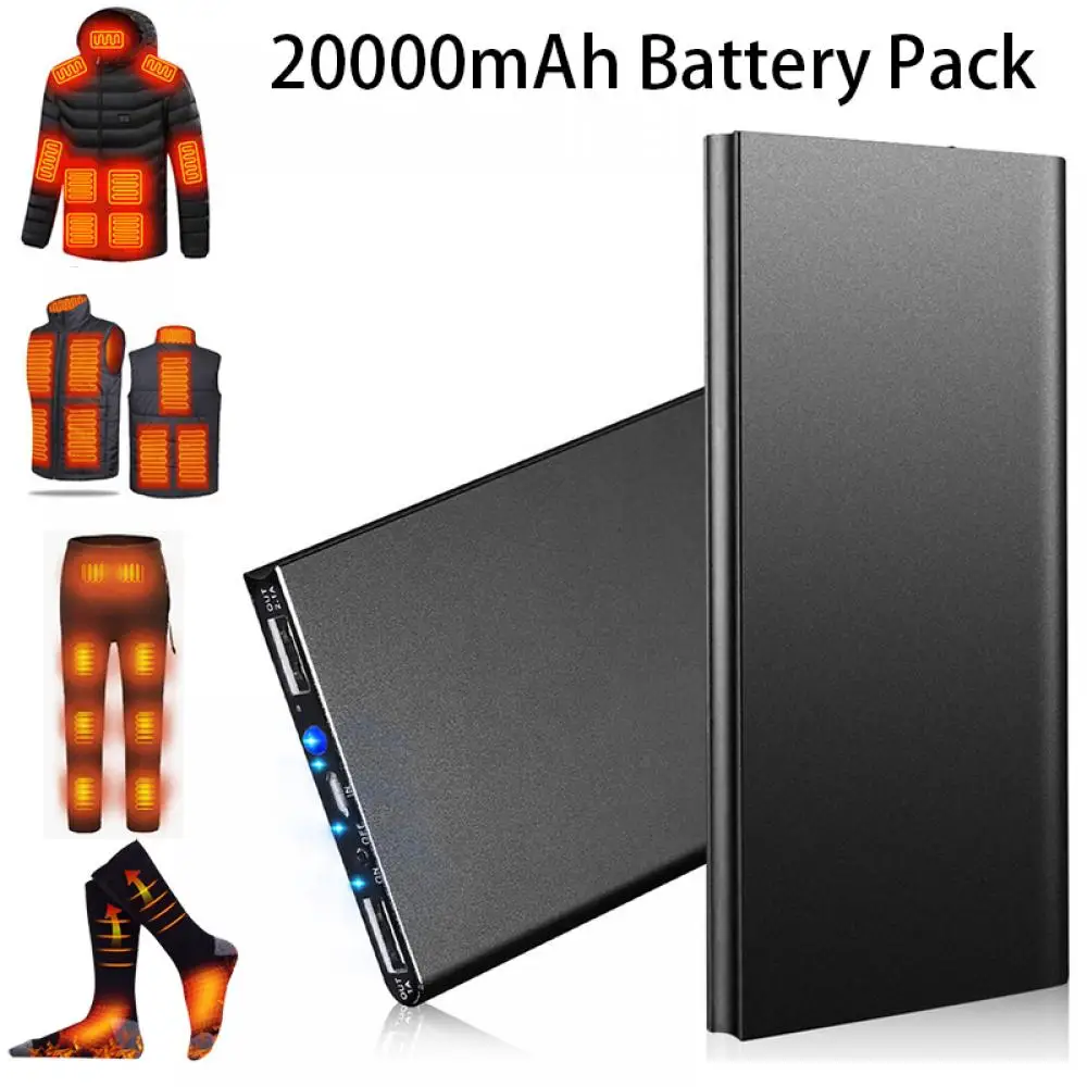 

Portable Power Bank 20000mAh 5V/2.1A Battery Pack for Heated Vest Jacket Pants Socks Phone USB PowerBank External Battery Pack