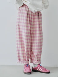 imakokoni 2024 Autumn New Collection Japanese Style Versatile Artistic Loose Grid Radish Pants for Women 244792