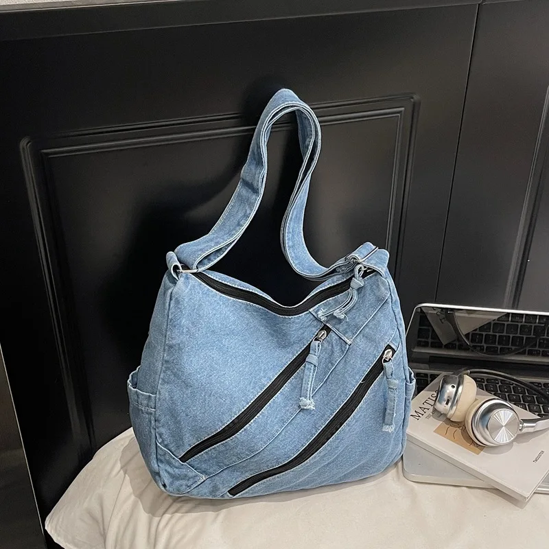

Модная корейская простая сумка через плечо, зимняя модная джинсовая сумка на плечо с несколькими карманами, вместительная повседневная сумка для поездок на работу