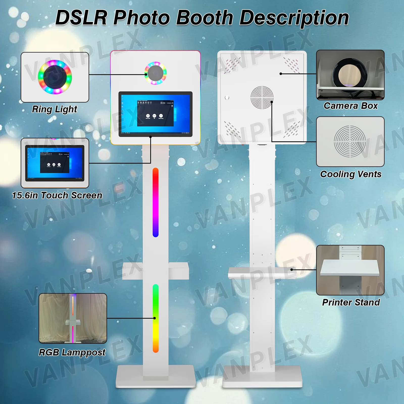 15.6 Inch DSLR Selfie Photo Booth Kiosk|Interactive Mirror Touch Screen +  Metal Body|Free Logo + Secure Global Shipping