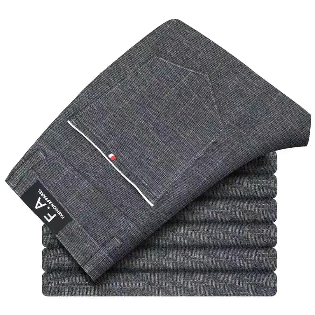 Classic Style Men\'s Casual Pants Fashion Striped Plaid Business Straight Slim Casual Pants Black Blue Gray Brand Men Trousers