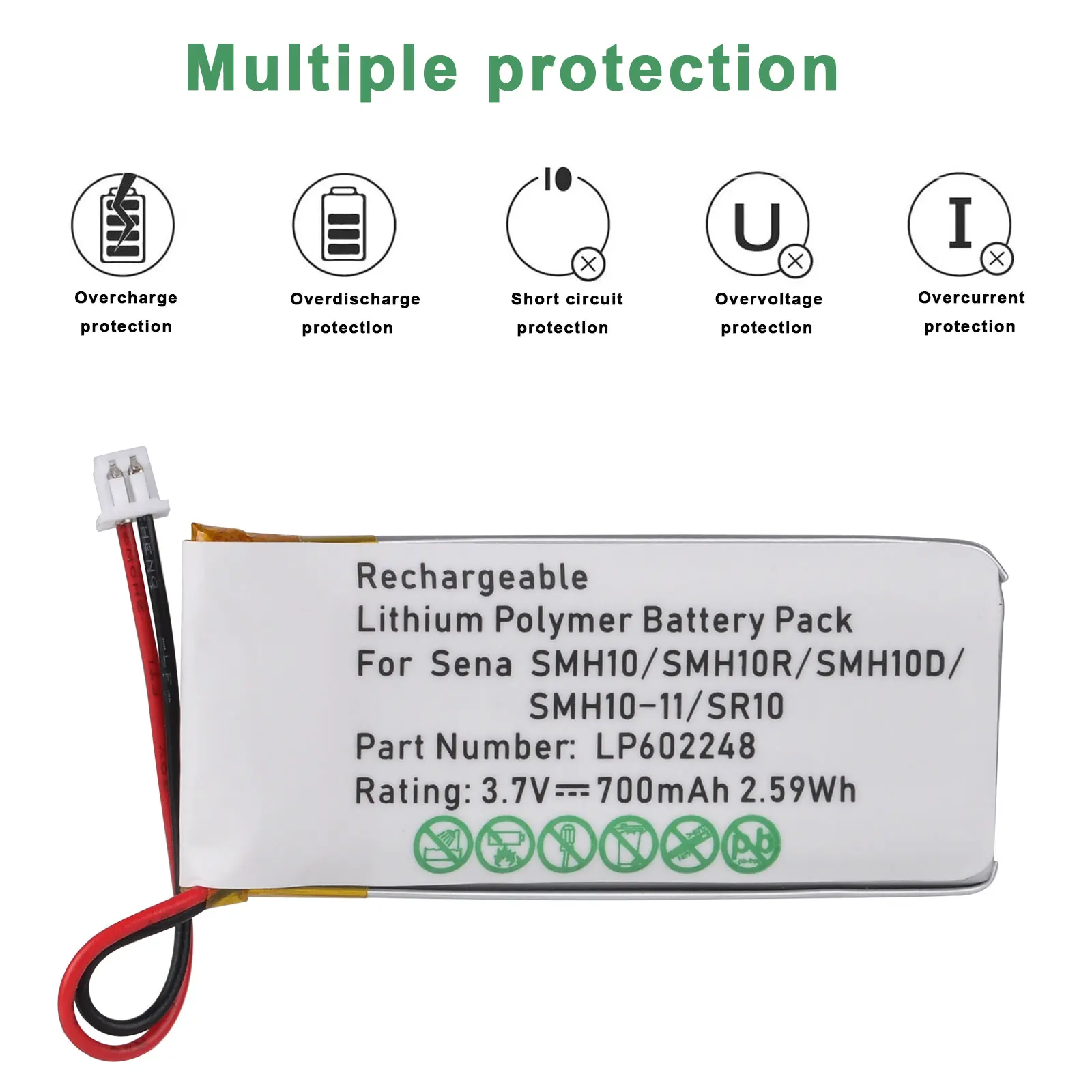 交換用バッテリー,10 smh10r smh10d SMH10-11 sr10,ワイヤレスオートバイヘッドセット用スペアバッテリー,部品番号602248