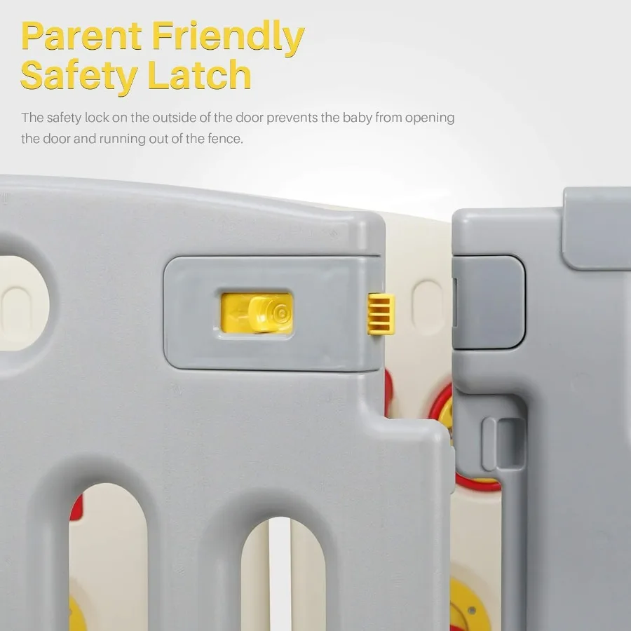 Kidzone Grigio Bianco Box interattivo per bambini Cancello di sicurezza a 8 pannelli Centro giochi Penna per attività per bambini Certificato ASTM per porta per uso domestico