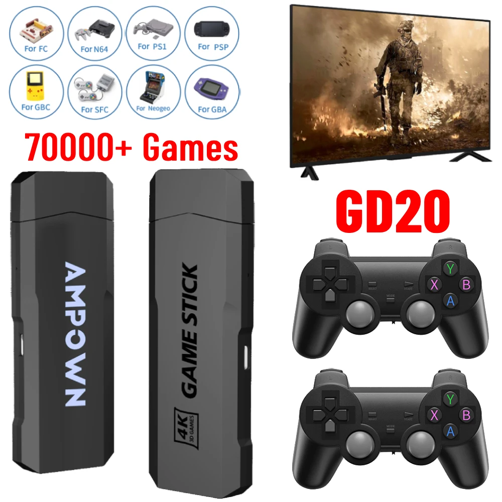 

GD20 4K Game Stick HD Output 2.4G Wireless Controllers Emuelec 4.3 Aigame 905M 256G 70,000+ Installed Retro Video Game Console