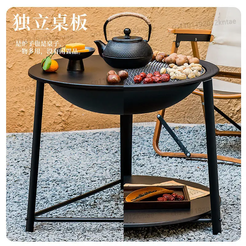 Explorer's indoor tea brewing set: complete home kit with stove, fire pit, winter stove, charcoal grill, and table