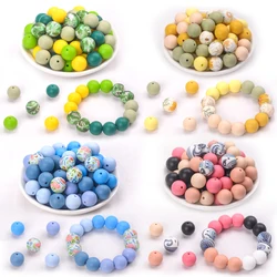 LOFCA 30Pcs 15mm Silicone Beads Round Loose Mix Print Beads For Jewelry Making DIY KeyChain Bracelet Necklace Jewelry accessorie
