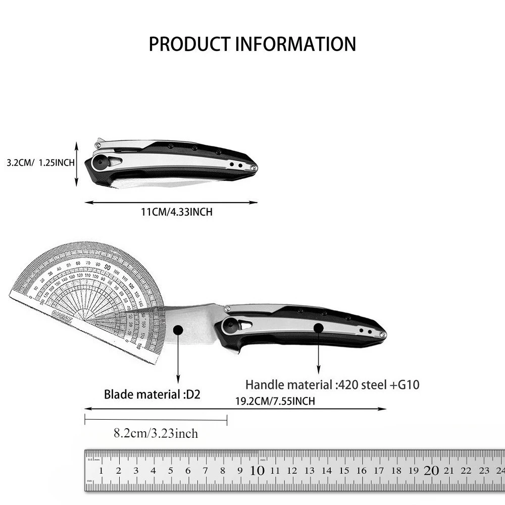 قسط 0990 سكين للفرد D2 شفرة فولاذية 420 مقبض من الفولاذ المقاوم للصدأ G10 مقبض في الهواء الطلق التخييم الصيد التنزه EDC أداة