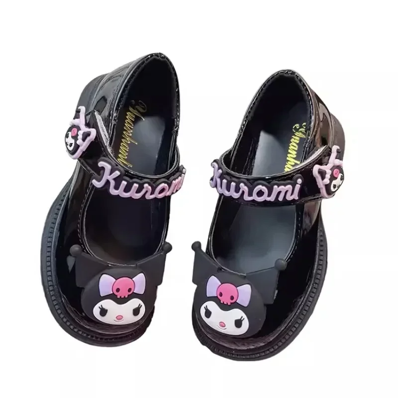 Kuromi  Fashion Kawaii Sanrio Princess Leather Shoes Spring Autumn Ins Cute Cartoon Soft Soles Board Shoes Gifts for Girls