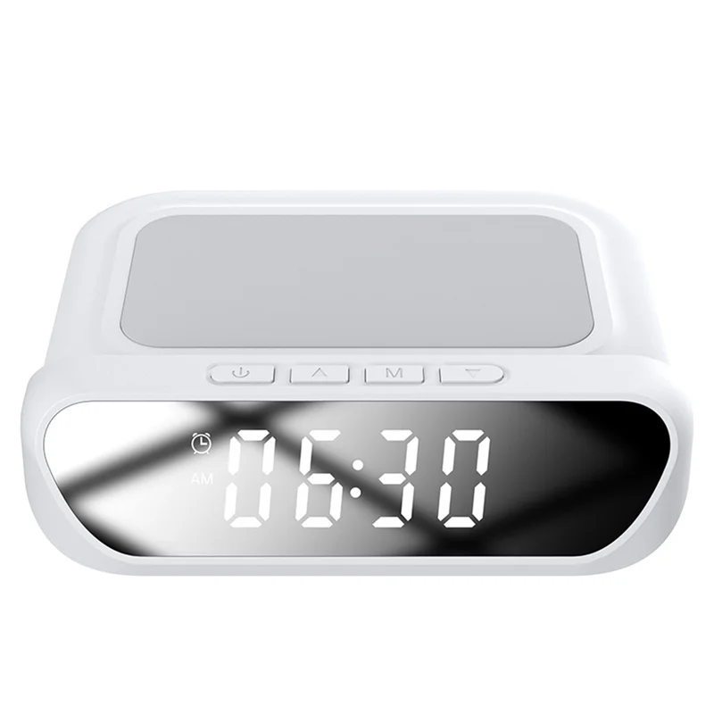 A47Z Wireless Charger Clock Wireless Charger With Digital Display For Mobile Phone WHITE