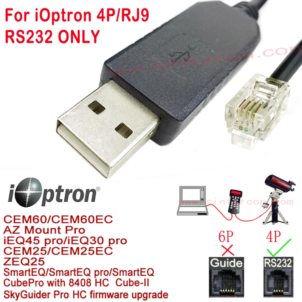 RJ9 Serial Cable for iOptron iEQ45 CEM60 PC/Asiair Goto/Guide Cavo HC 8407 Go2Nova Hand Controller Upgrade/Download Cable FTDI