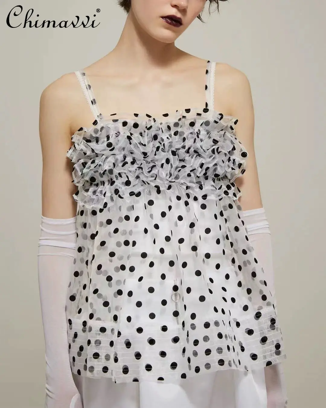 

Japanese Style Fashion Polka Dot Lace Camisole 2026 Summer New Women's Versatile Fairy Style Elegant Y2k Tank Top