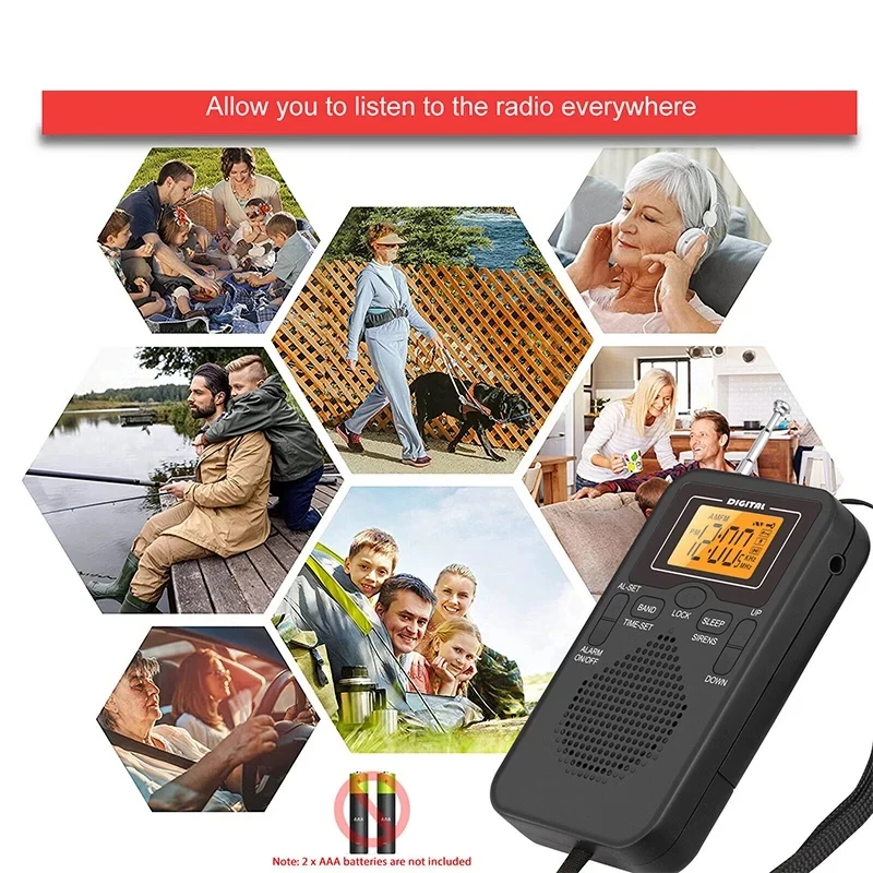 W-206 FM AM Radio portátil con batería auricular estéreo pantalla LCD despertador Digital temporizador de sueño Radio de uso de emergencia