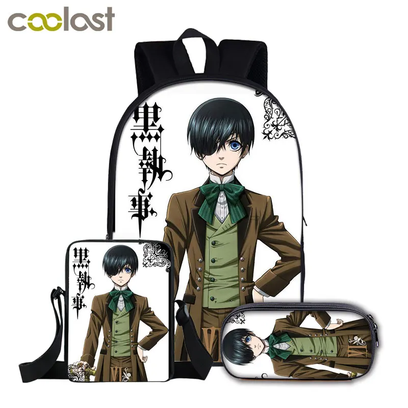 Hip Hop Japan Black Butler 3pcs/set 3D Print 3pcs/Set School Bags Laptop Daypack Backpack Inclined shoulder bag Pencil Case