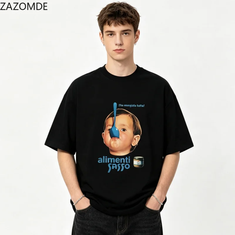 ZAZOMDE Creative European Vintage Illustration T-shirt Unisex Summer Short Sleeve Loose Casual Tops Retro Art Print Fashion Tees