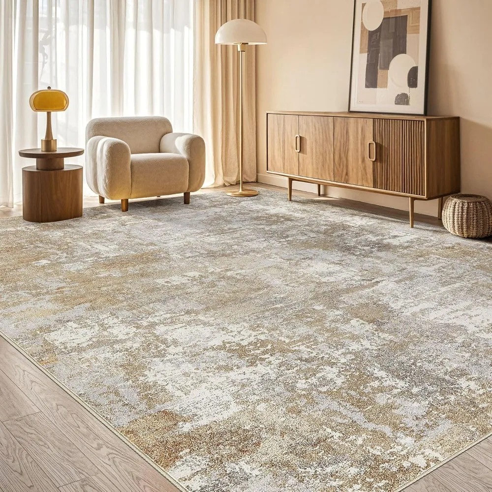 

Washable 6x9 Area Rug for Living Room: Modern Abstract Neutral Large Soft Thin Rugs - Non Slip Indoor Carpet