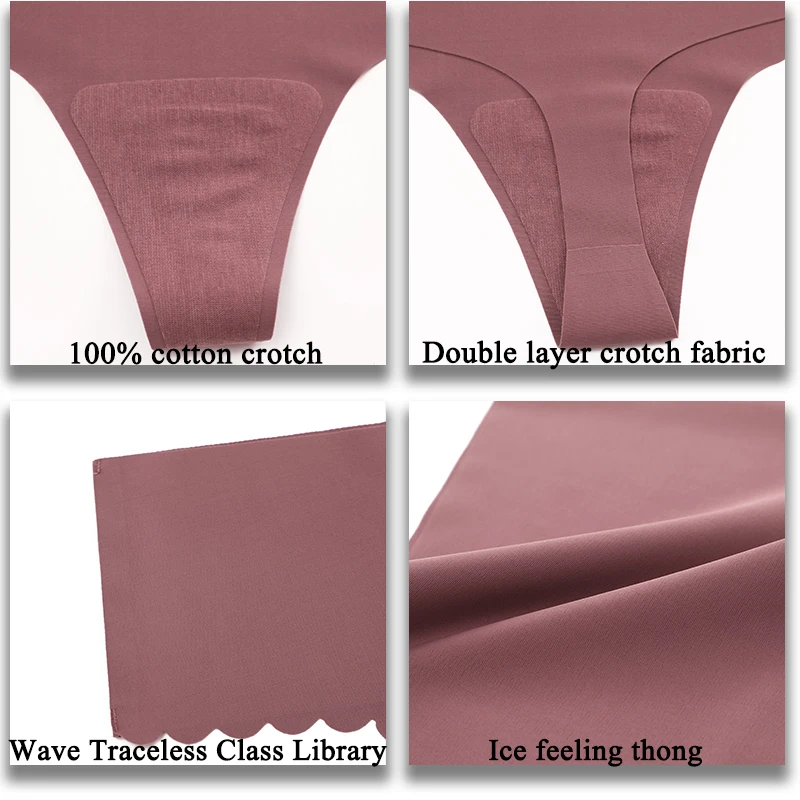 FINETOO 2Pcs Mid Waist Women Thong Tight Abdomen G-String Lifting Buttocks Briefs Breathable Panties Seamless Thong Ice Silk