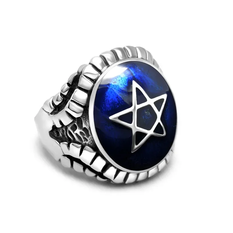 Retro Sechseckiger Stern Titan Stahl Epoxid Ring für Männer und Frauen Mode Persönlichkeit Accessoires Geschenk Vintage Herren Ringe Schmuck