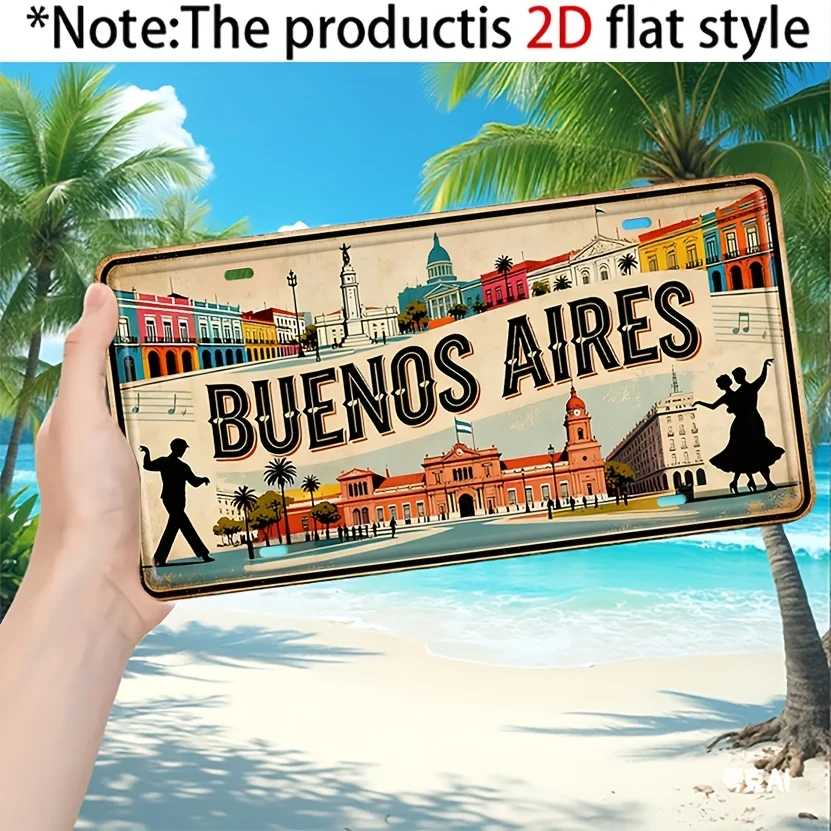 2D Flat, [2D Flat] 2D Plane - Only for Decoration. Argentine Buenos Aires Tango Retro Distressed Metal Outdoor Decorative Sig