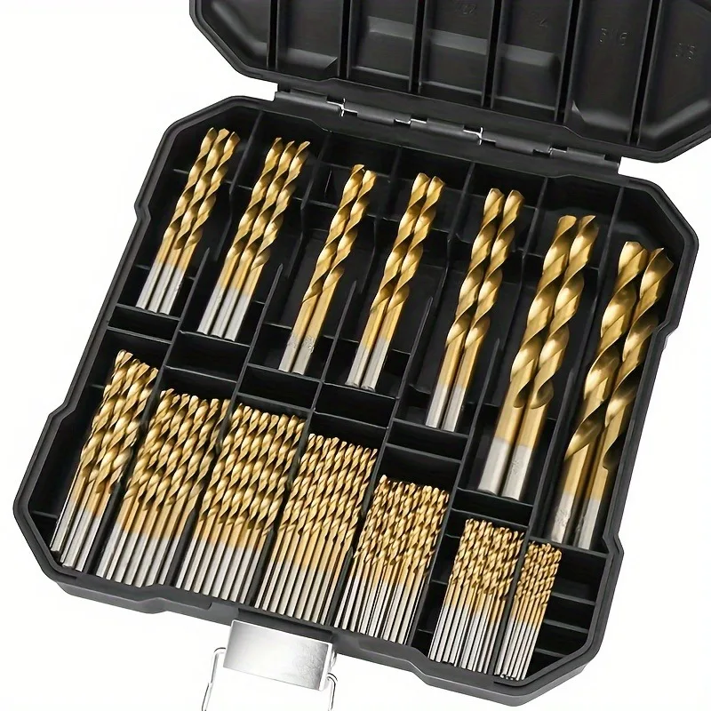 

99pcs Titanium Coated High Speed Steel Drill Bit Set, HSS Round Shank Twist Drill Bits with Storage Case Mixed Item Sets