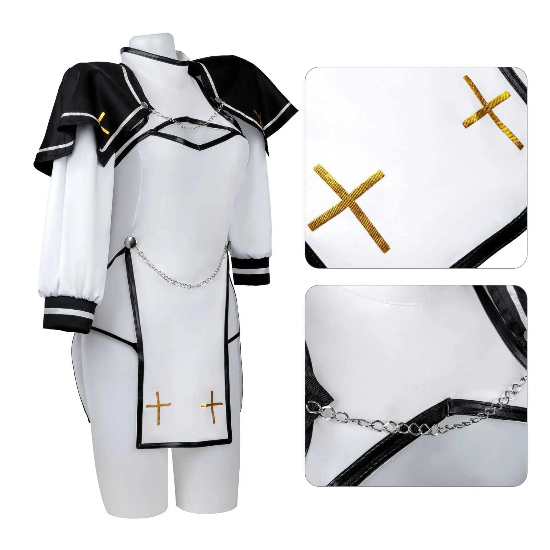 Game Baptismal Priest Cosplay Costume Nun Uniform Stretch Detachable Character Dress Sexy Female Bodycon Halloween Party Suit