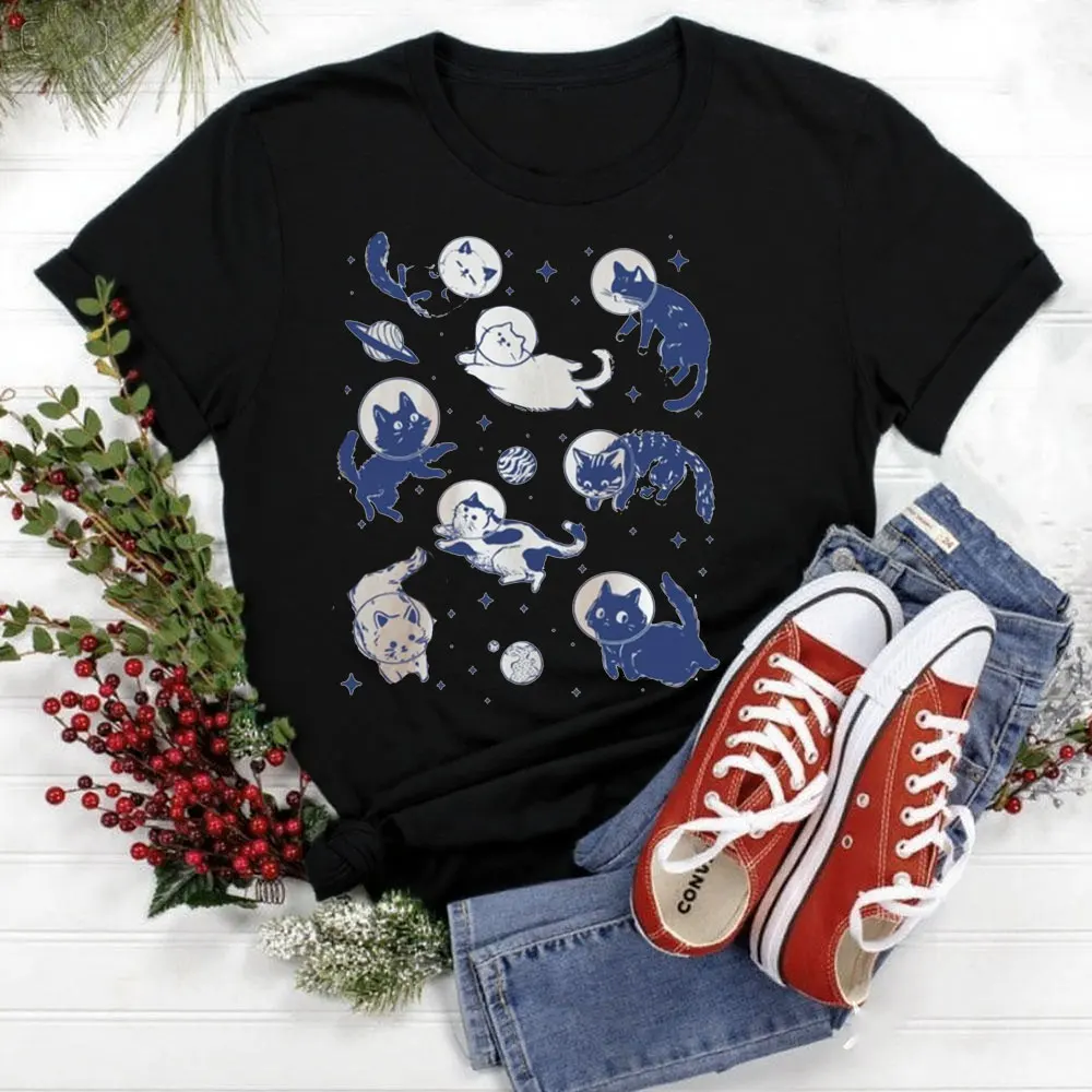 Cats in Space Shirt Funny Cat Tshirt Women Shirt Aesthetic Graphic Retro Vintage Tops Casual for Daily Wear and Casual Outings