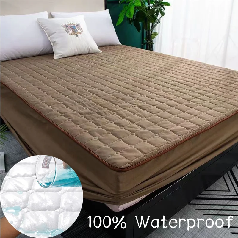 Super Waterproof Quilted Mattress Cover King Queen Size Anti-mite Air-Permeable Thick Bed Pad Cover Not Including Pillowcases