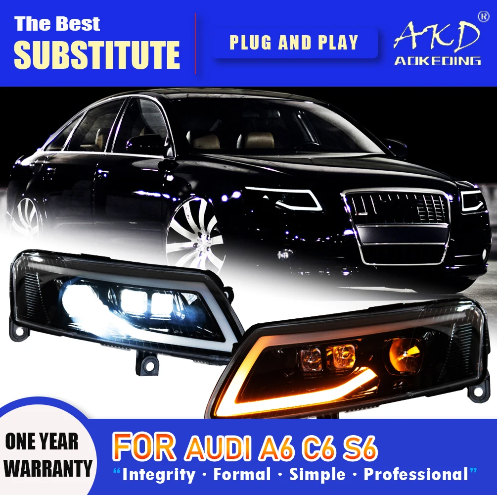 

AKD Head Lamp for AUDI A6 C6 LED Headlight 2004-2011 Headlights A6L DRL Turn Signal High Beam Angel Eye Projector Lens