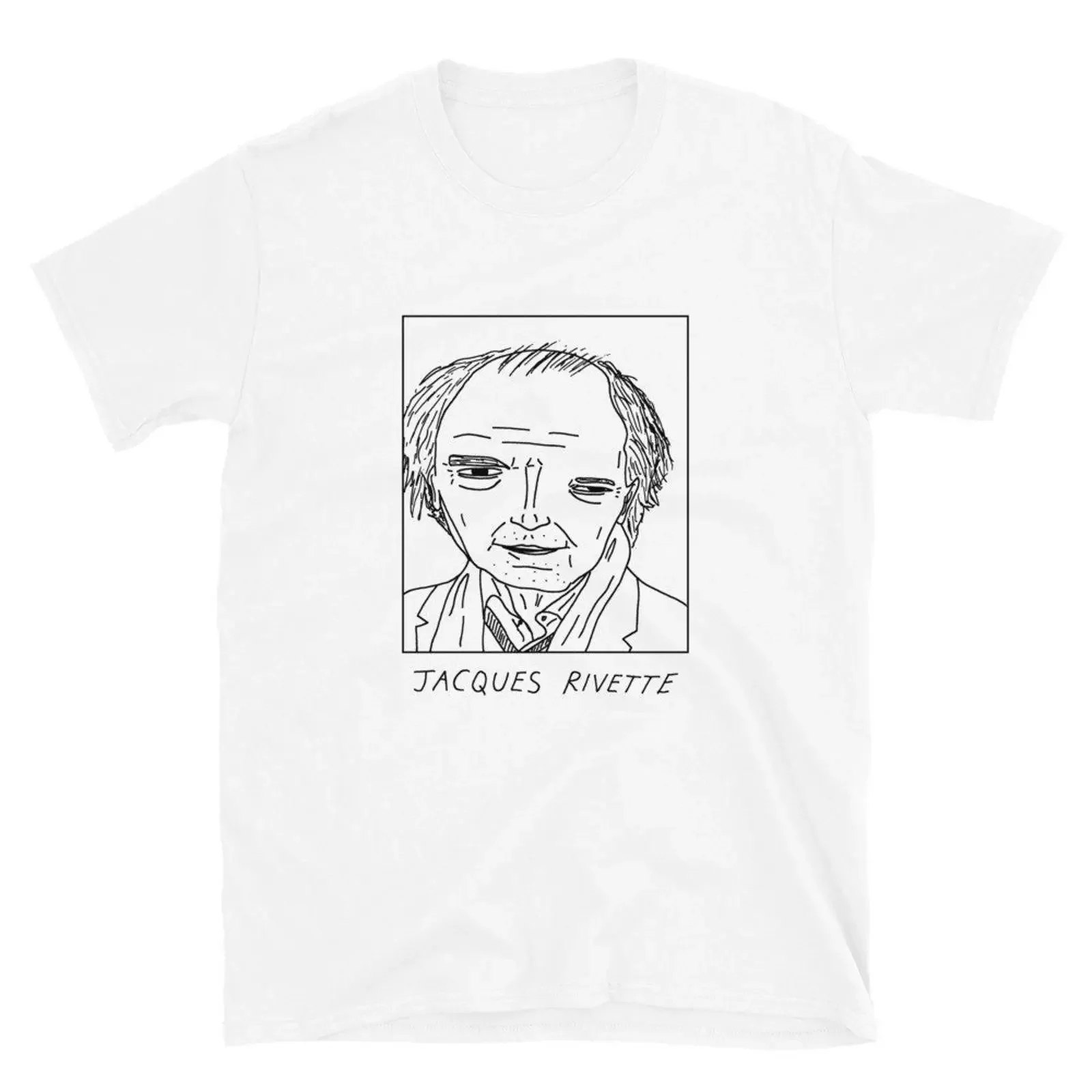 Badly Drawn Celebrities Jacques Rivette T Shirt FREE Worldwide Delivery vintage Washed homme Stretched Stylish