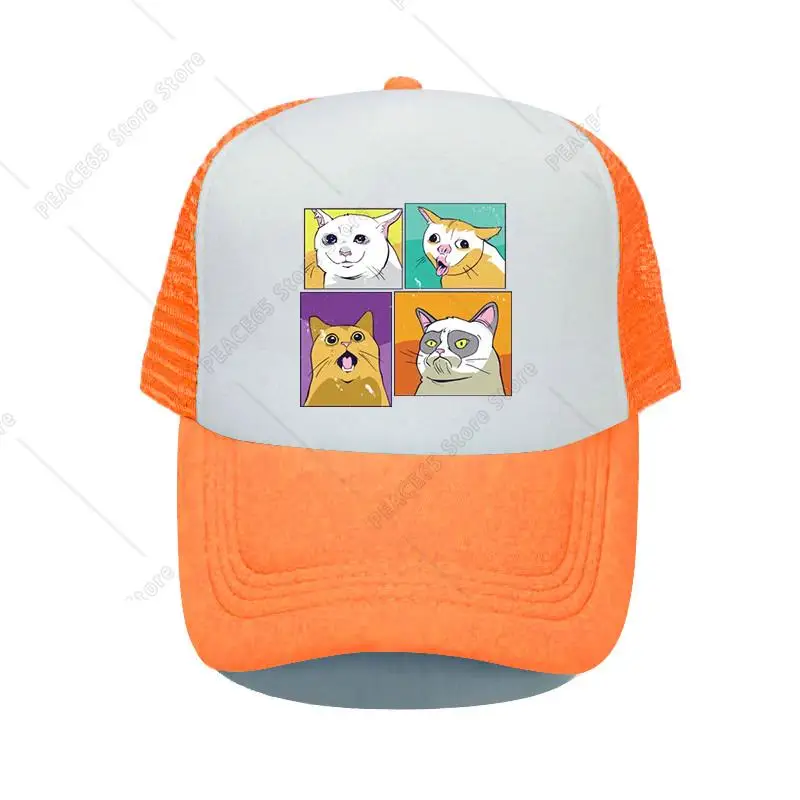 Funny Meme Cat Baseball Caps Four Grid Cartoon Print Cap Outdoor Sun Hat Snapback Unisex Mesh Cap Spring Autumn Buckle Hat