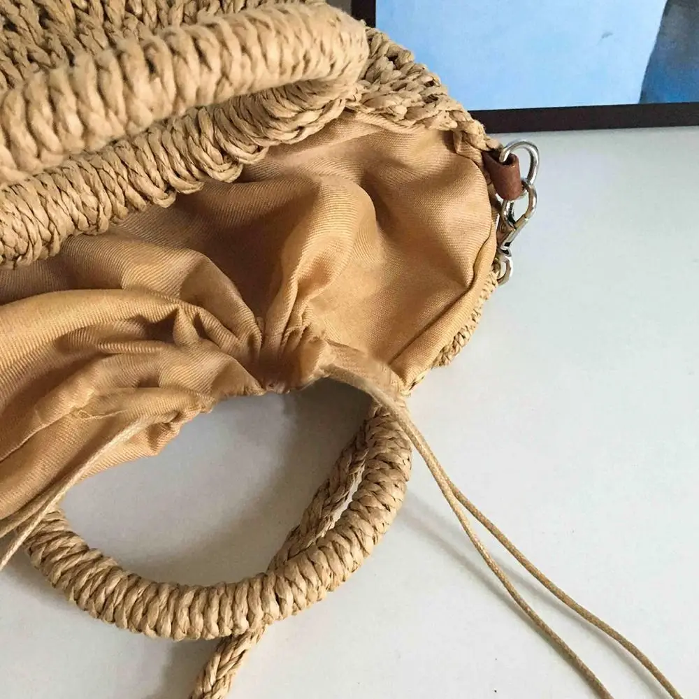 Summer Handmade Bags for Women Beach Weaving Ladies Straw Bag Wrapped Beach Bag Moon shaped Top Handle Handbags Totes