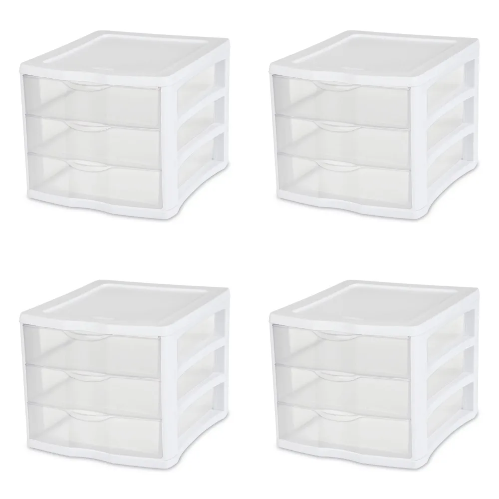 

3 Drawer Unit Plastic, White, Set of 4 Store The Bedroom Cabinet Crafts, Office, First Aid Supplies, Beauty Items