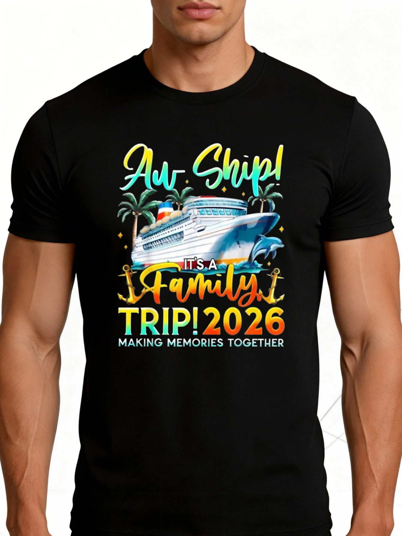 Casual Summer Style Men's T-Shirt Cruise Family Trip 2026 Design to Create Memories Together, Suitable for Vacation Travelers and Travel Enthusiasts, Ideal Gift for Family Members and Friends Planning Cruise Adventures