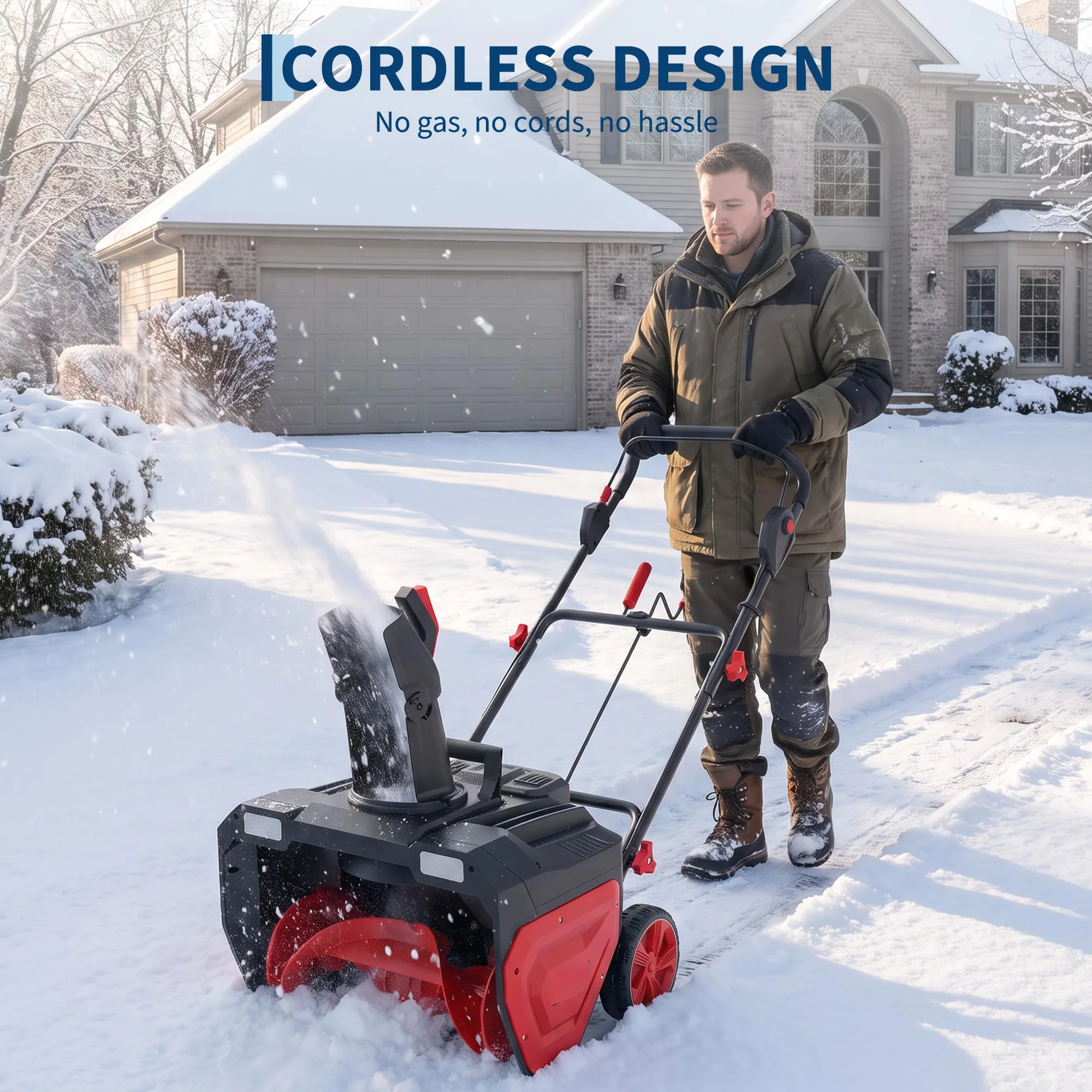 40V Cordless Snow Blower 21 Inch Brushless Electric Snow Thrower Dual Battery Powered Snow Clearing Removal Machine with 180° Rotating Chute LED Lights for Driveway Walkway