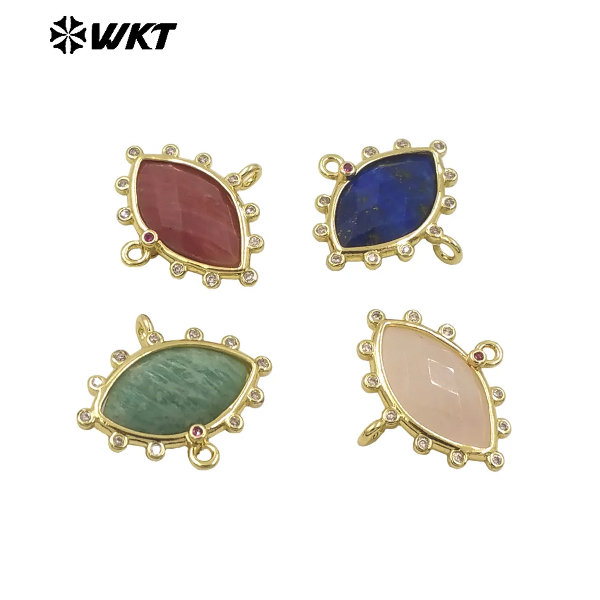 WT-C328 Wholesale Fashion Gold Bezel Setting Small Delicate Horse Eye Shape Double Loops Necklace Connectors 10PCS