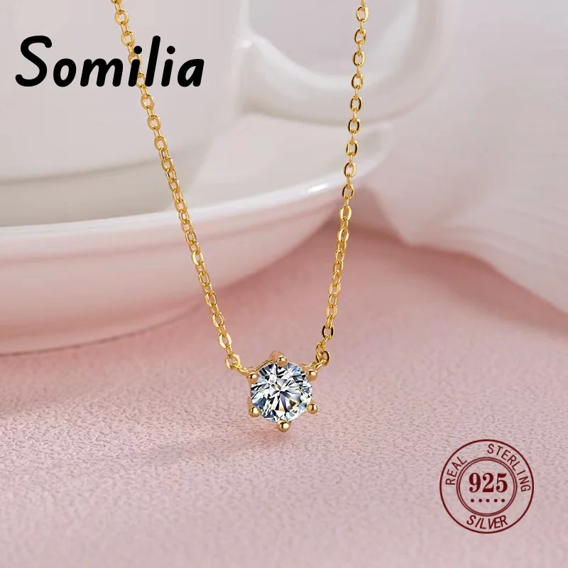 Somilia 925 Sterling Silver  Clavicle Chain Choker Necklace Simple Zircon Pendant 18k Necklace Birthday Gift For Women  Mom Girl