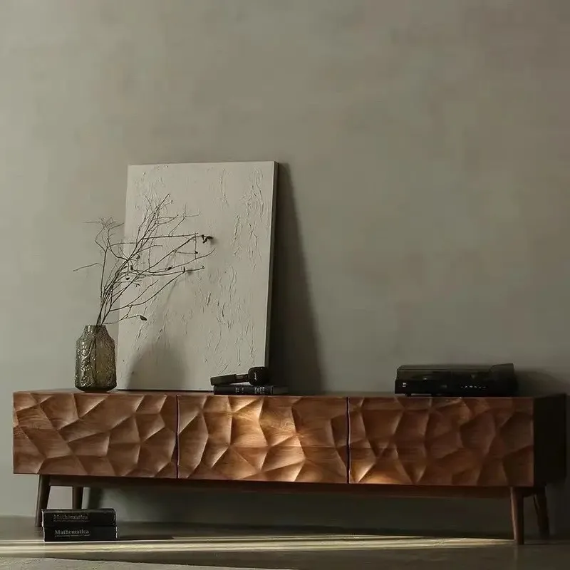 

Special-shaped floor cabinet TVcabinet Small apartment living room Solid wood Simple light luxury Creative landing Medium antiq