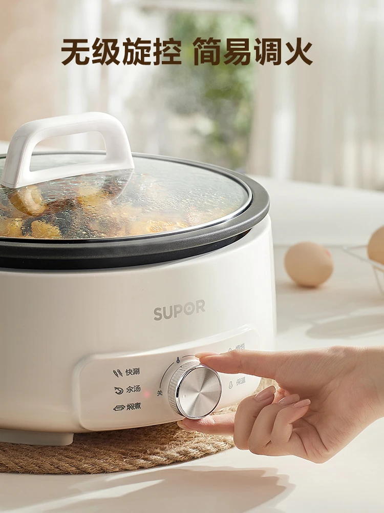 220V Multi-Functional Electric Skillet, Dormitory Style Hot Pot Cooker with Separate Heating Base, Home Cooking Appliance