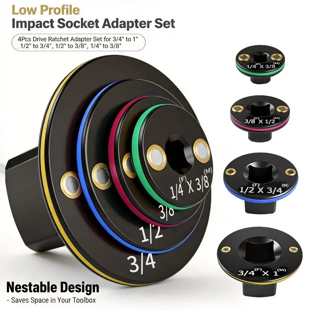 

Heavy Duty Ratchet Converter Color-Coded Magnetic Stubby Drive Ratchet Adapters Stop Dropping Impact Resistant