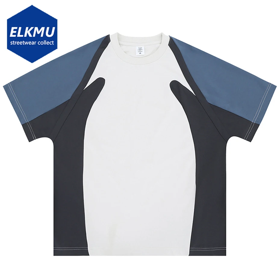 

2025 Men Streetwear Hip Hop Tshirt Harajuku Oversized T-shirt Summer Casual Loose Tee Tops Color Block Patchwork T Shirt