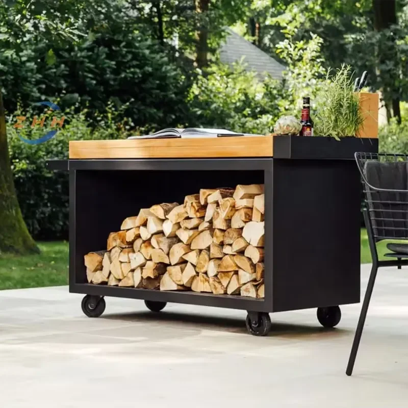 Stylish and Simple Firewood Storage with a Black Heat-resistant Coating