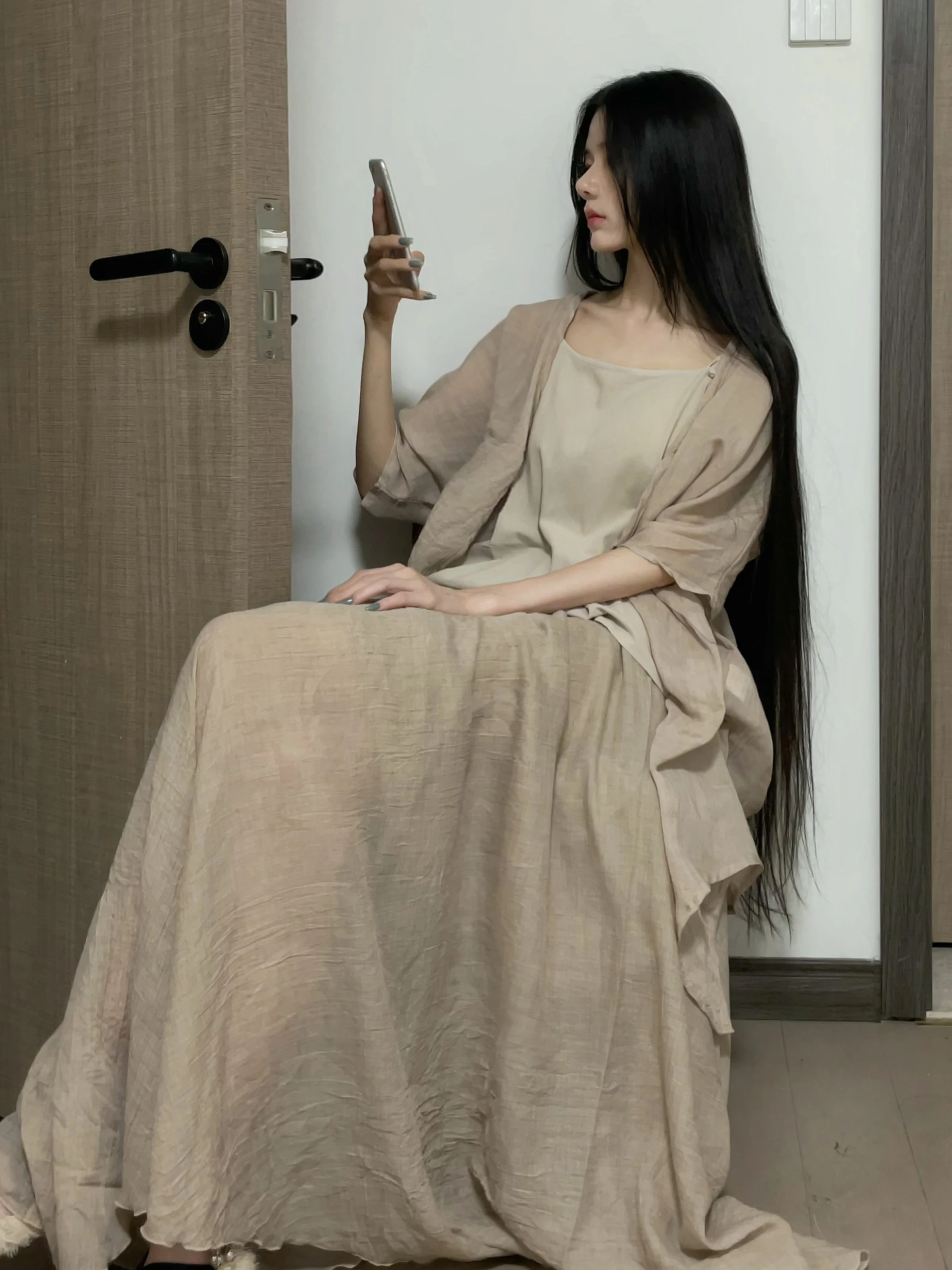 New Chinese Style National Trend Set Zen Aesthetic Women's Ancient Style Sun Protection Open Cardigan Half Skirt Two Piece Set