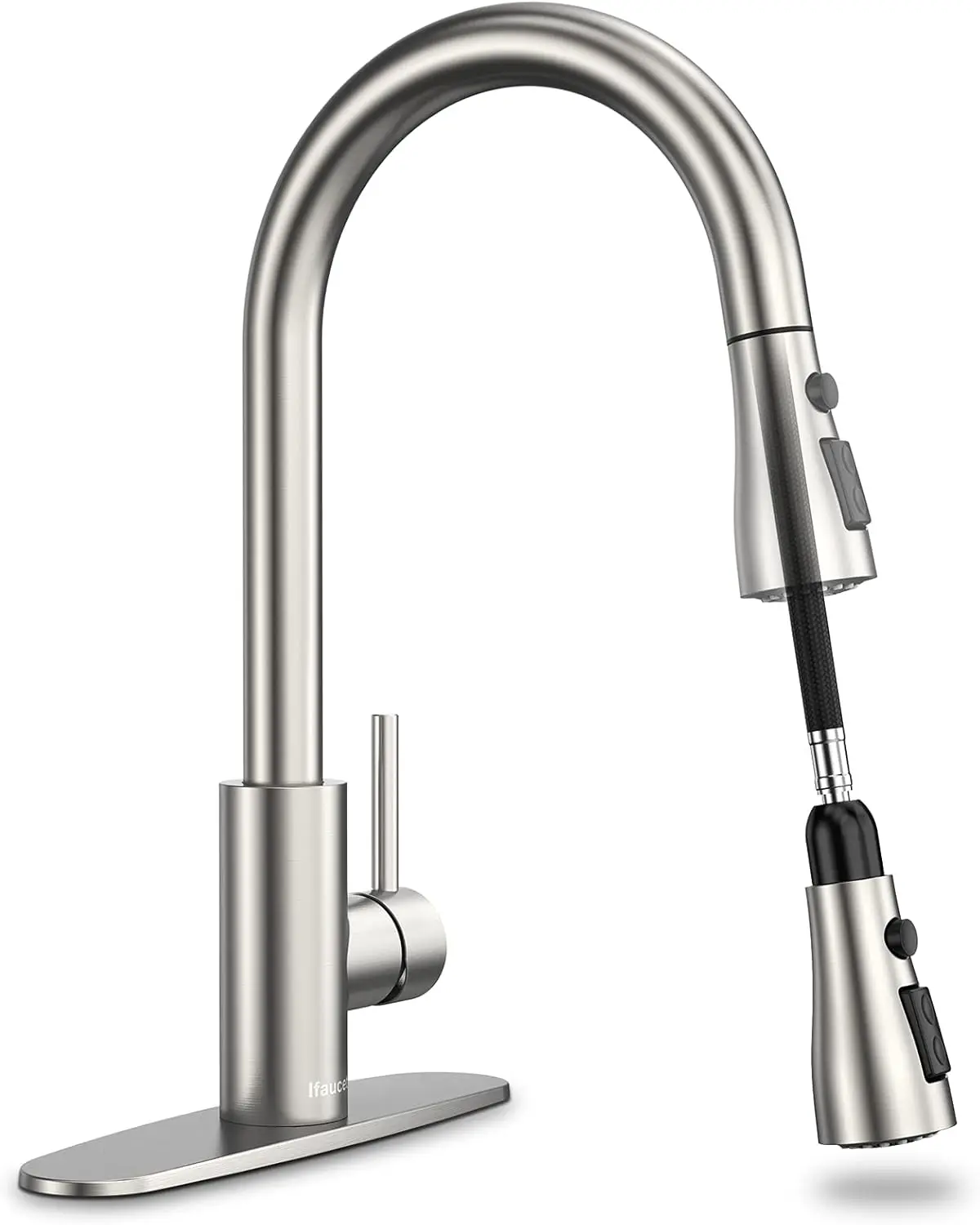 

High Arc Pull Down Sprayer Kitchen Faucet with Water Lines in Brushed Nickel Finish for RV Sinks