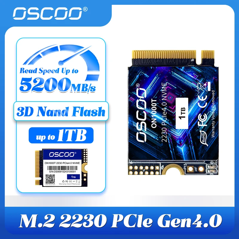 

OSCOO M.2 2230 Внутренний твердотельный накопитель 5200 МБ/с PCIe 4.0 X4 SSD 1 ТБ 2 ТБ NVMe SSD для Steam Deck Microsoft Surface ProX
